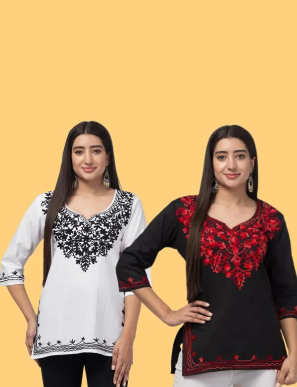 White_And_Black_Embroidered_Kurtis_for_Women