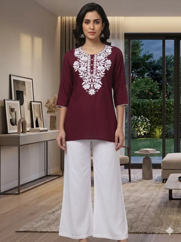 Maroon_Embroidered_Straight_Kurta_For_Women
