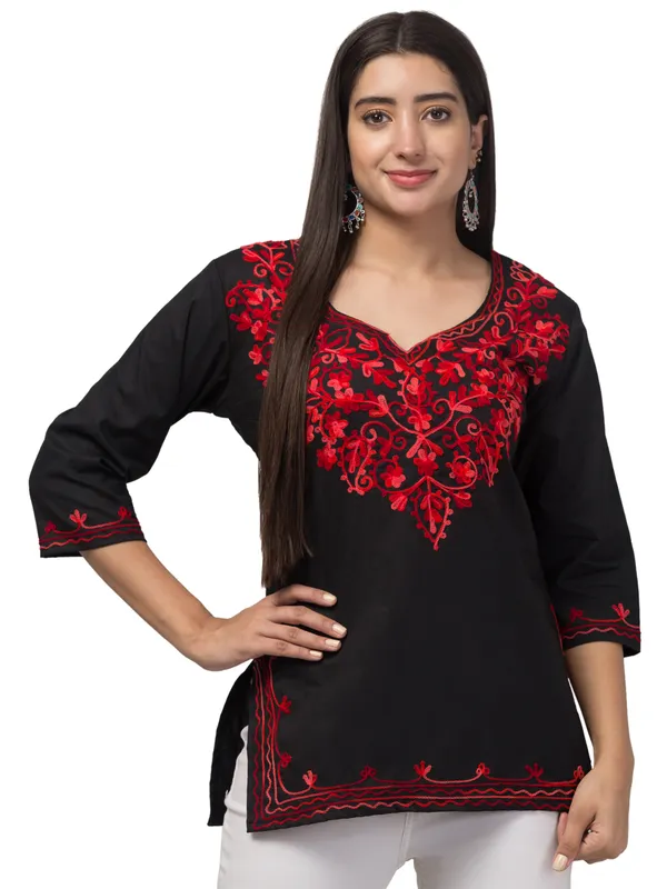 Black_Embroidered_Straight_Kurti_for_Women