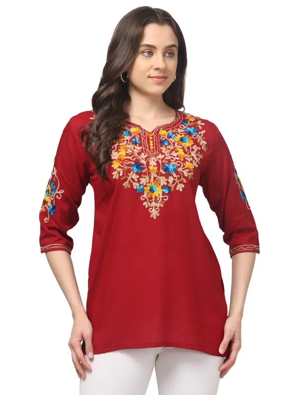 Red_Embroidered_Straight_Kurti_for_Women