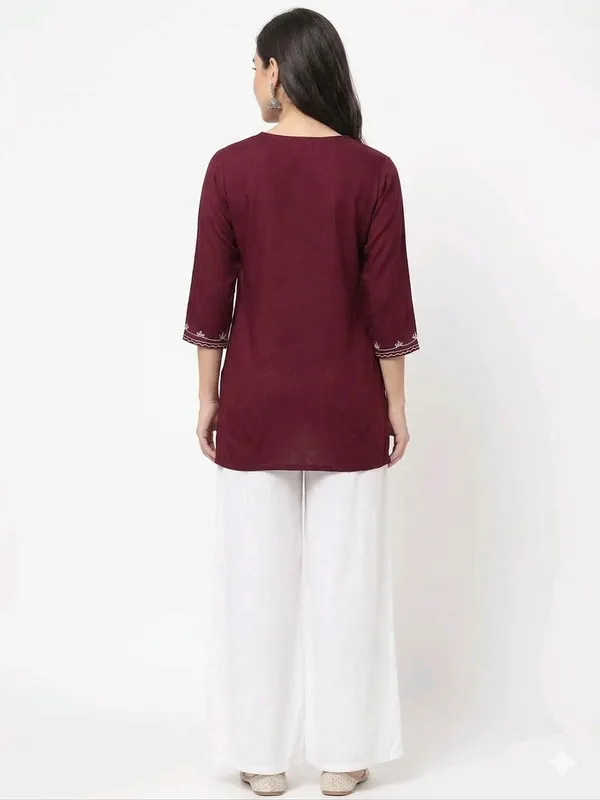 Maroon_Embroidered_Straight_Kurti_for_Women
