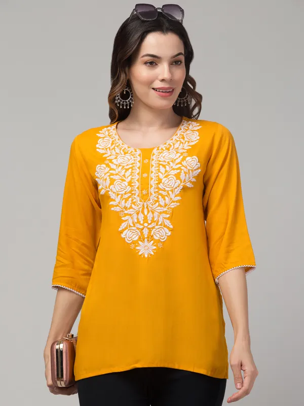 Mustard_Yellow_Embroidered_Straight_Kurti_for_Women