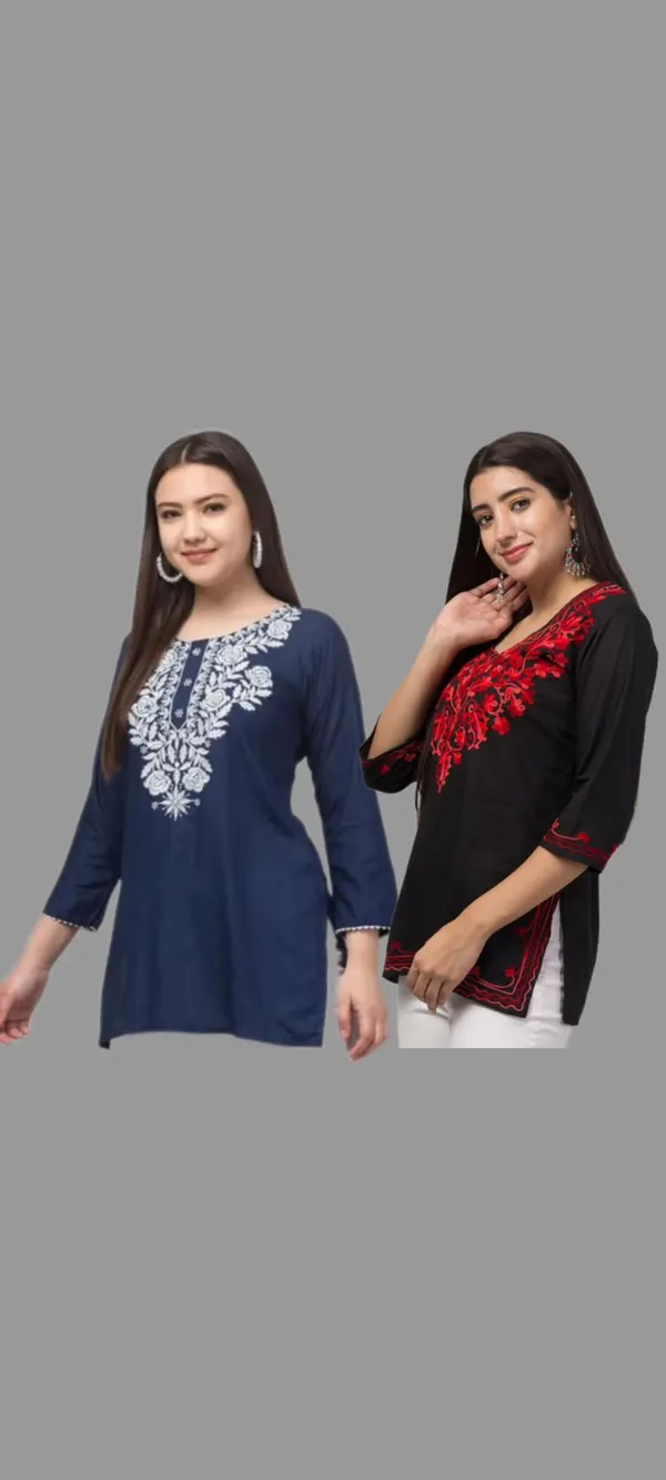 Blue_And_Black_Embroidered_Straight_Kurti_For_Women