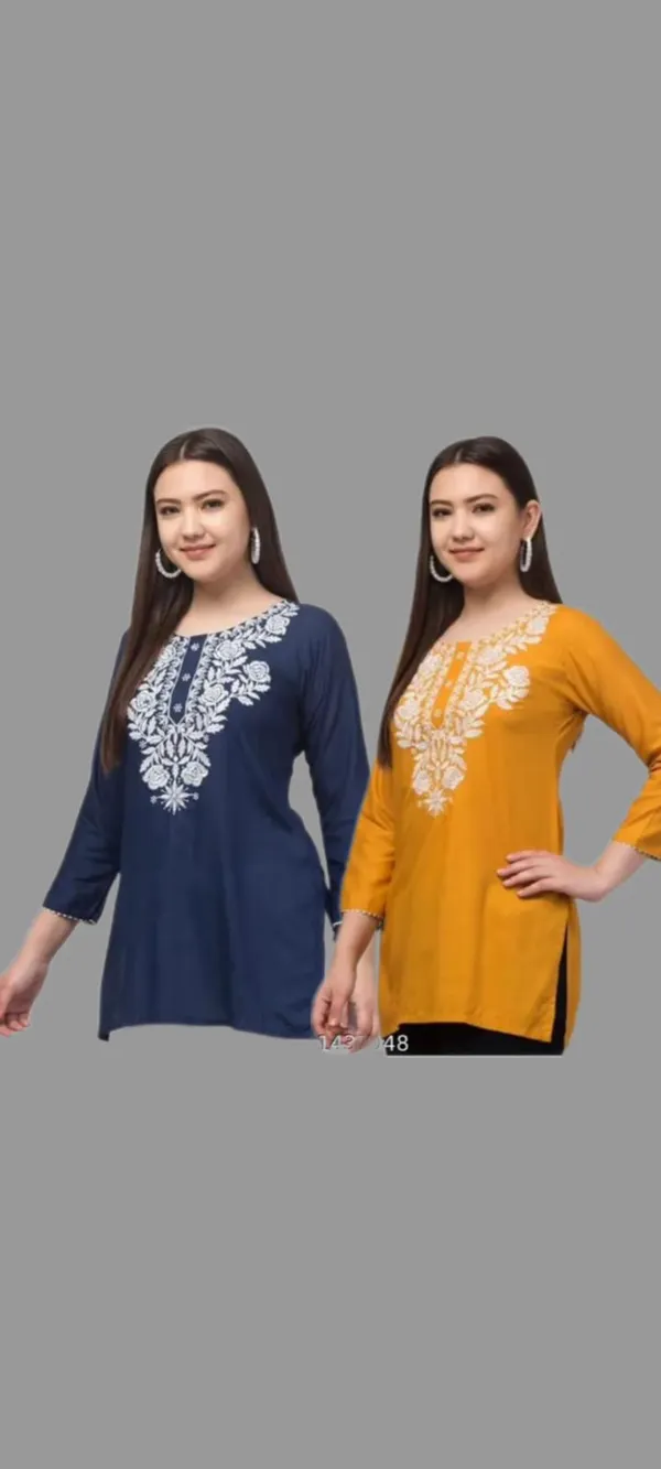 Blue_And_Mustard_Embroidered_Straight_Kurti_for_Women