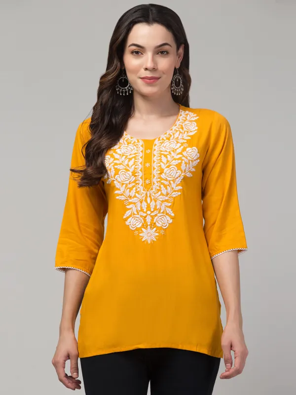 Mustard_Yellow_Embroidered_Straight_Kurti_for_Women