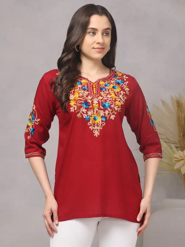Red_Embroidered_Straight_Kurti_for_Women