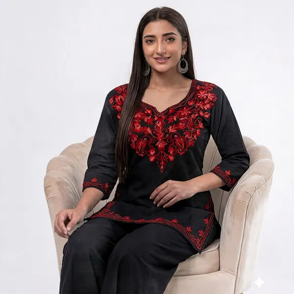Black_And_Red_Viscose_Rayon_Straight_Embroidered_Kurta_Palazzo_Set_For_Women