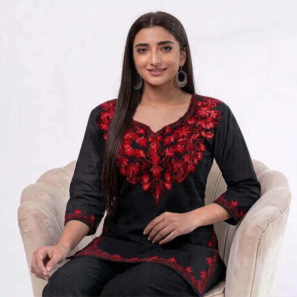 Black_And_Red_Viscose_Rayon_Straight_Embroidered_Kurta_Palazzo_Set_For_Women