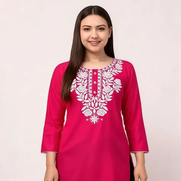 Pink_Viscose_Rayon_Straight_Floral_Embroidered_Kurti_For_Women_Set_Of_2