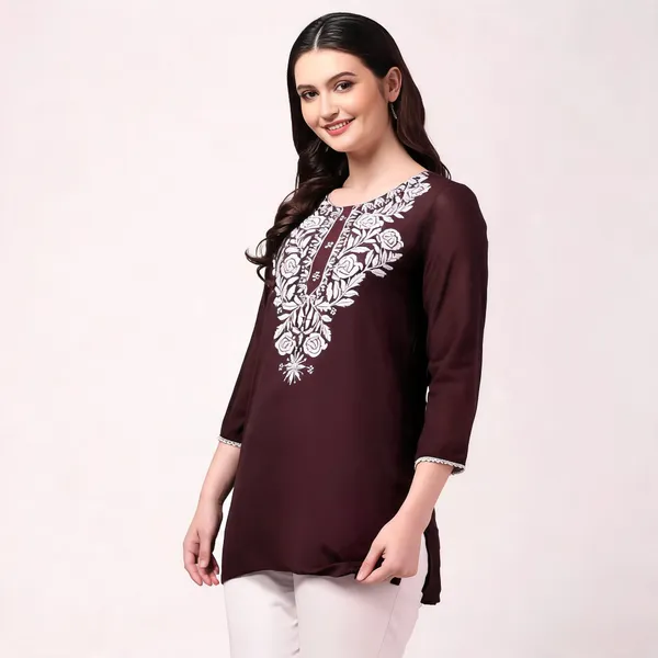 Maroon_Viscose_Rayon_Straight_Kurti_For_Women