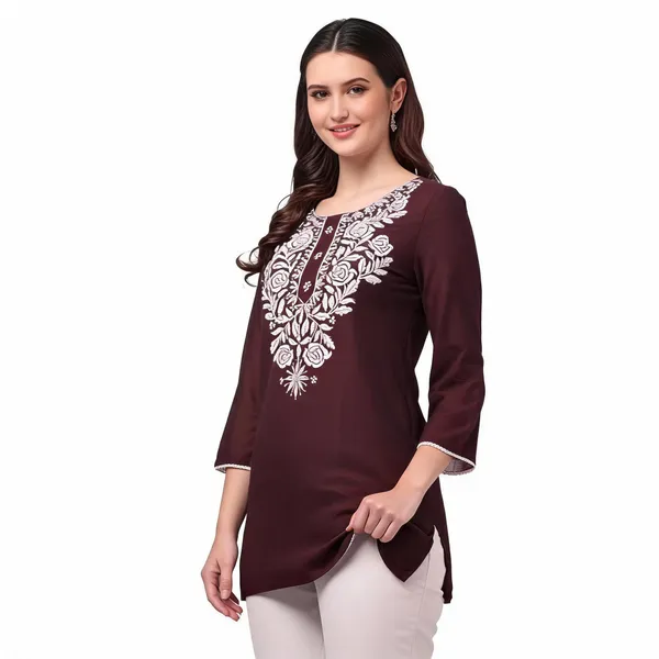 Maroon_Viscose_Rayon_Straight_Kurti_For_Women