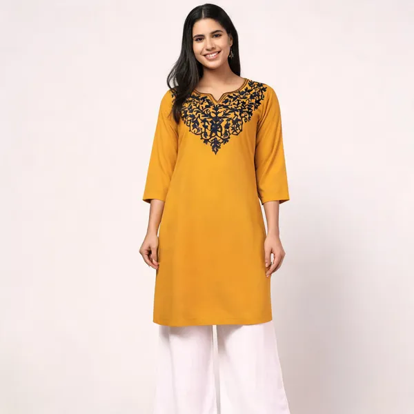 Mustard_Viscose_Rayon_Straight_Kurta_Palazzo_Set_For_Women