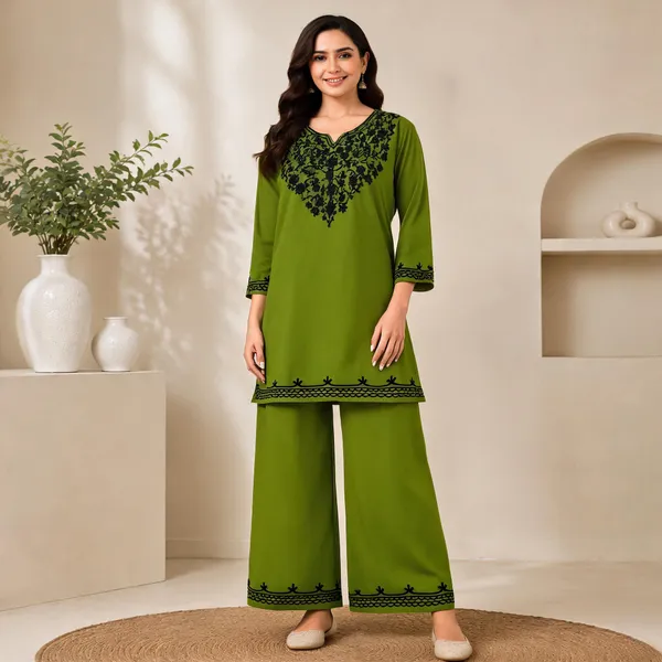 Green_Viscose_Rayon_Straight_Kurta_Palazzo_Set_For_Women