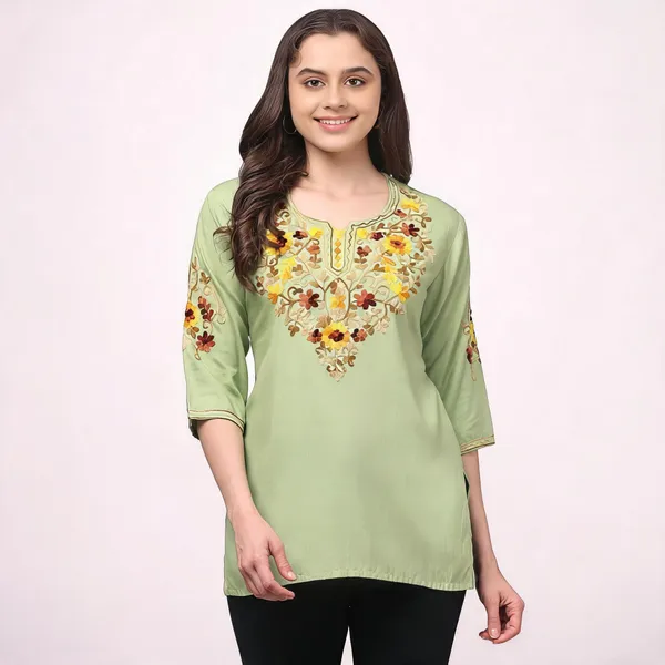 Light_Green_Viscose_Rayon_Straight_Kurti_For_Women