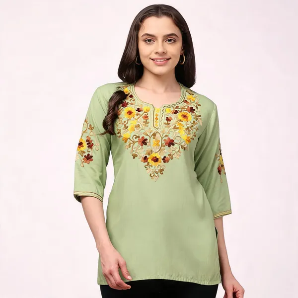 Light_Green_Viscose_Rayon_Straight_Kurti_For_Women