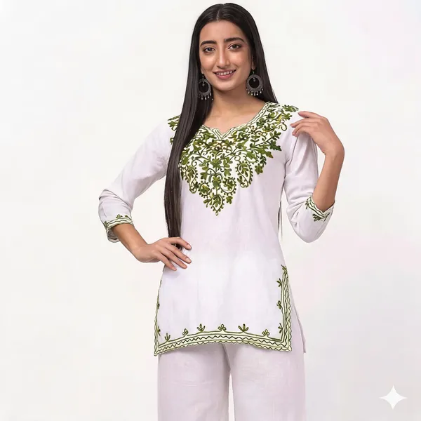 White_Viscose_Rayon_Embroidered_Kurta_Palazzo_Set_For_Women