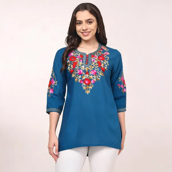 Blue_Viscose_Rayon_Straight_Kurti_For_Women