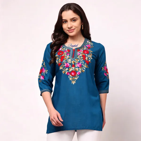 Blue_Viscose_Rayon_Straight_Kurti_For_Women