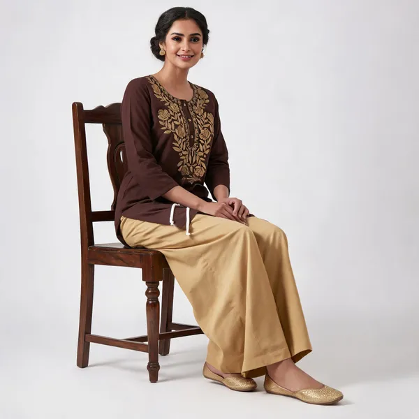 Brown_Gold_Viscose_Rayon_Straight_Kurta_Palazzo_Set_For_Women