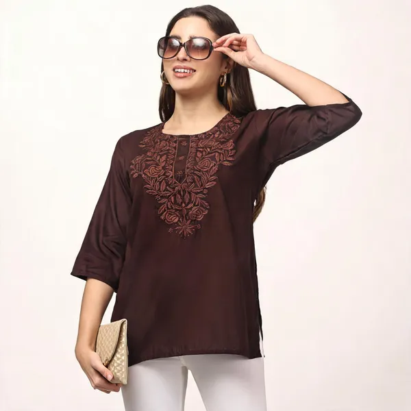 Brown_Viscose_Rayon_Straight_Kurti_For_Women