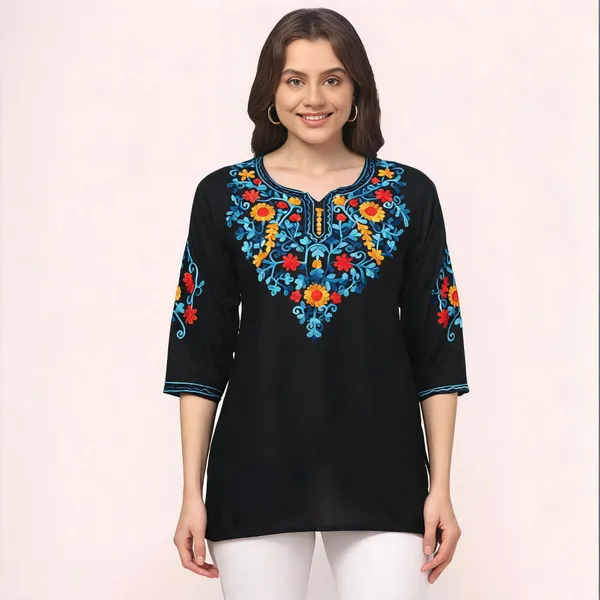 Black_Viscose_Rayon_Straight_Kurti_For_Women
