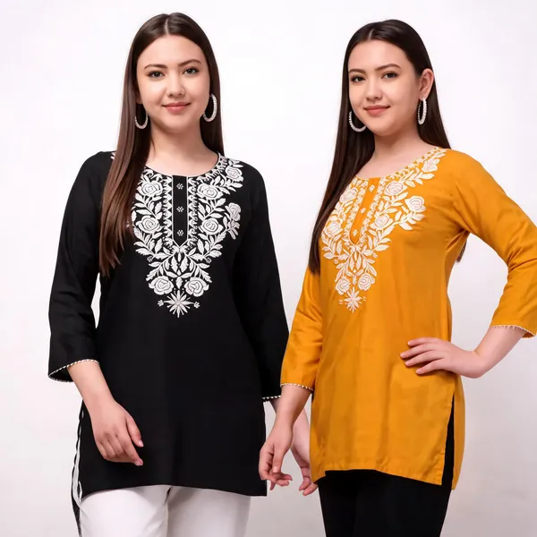 Black_Mustard_Viscose_Rayon_Straight_Kurti_For_Women_Set_Of_2