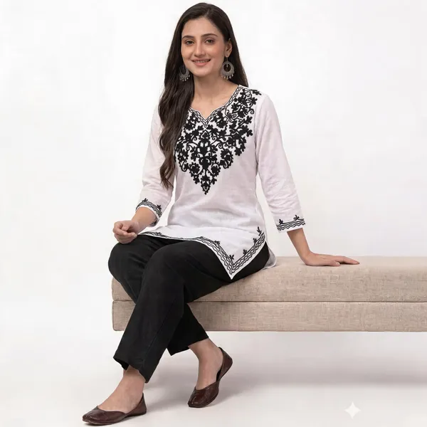 White_Viscose_Rayon_Straight_Kurta_Palazzo_Set_For_Women