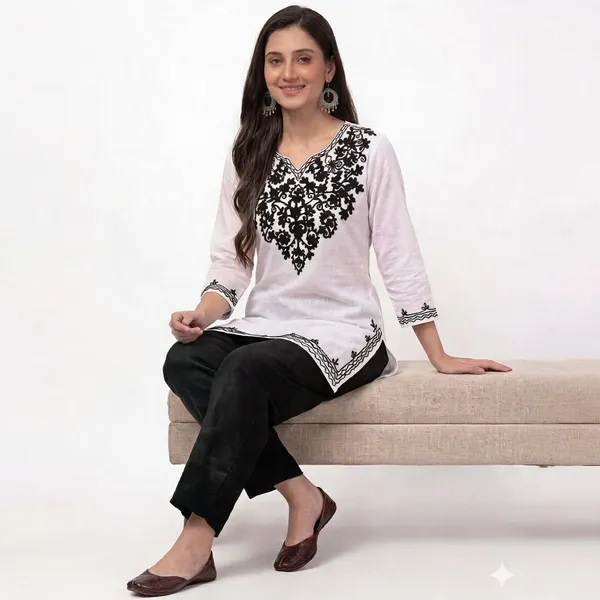 White_Viscose_Rayon_Straight_Kurta_Palazzo_Set_For_Women