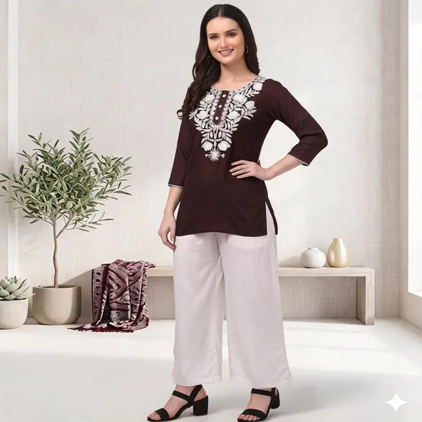 Brown_Viscose_Rayon_Straight_Kurta_Palazzo_Set_For_Women