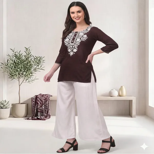 Brown_Viscose_Rayon_Straight_Kurta_Palazzo_Set_For_Women
