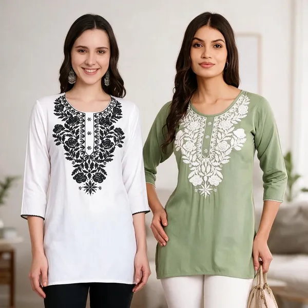 Green_Viscose_Rayon_Straight_Kurti_For_Women_Set_Of_2