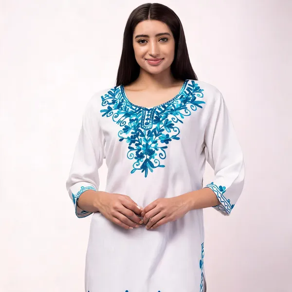 White_Viscose_Rayon_Embroidered_Straight_Kurta_For_Women