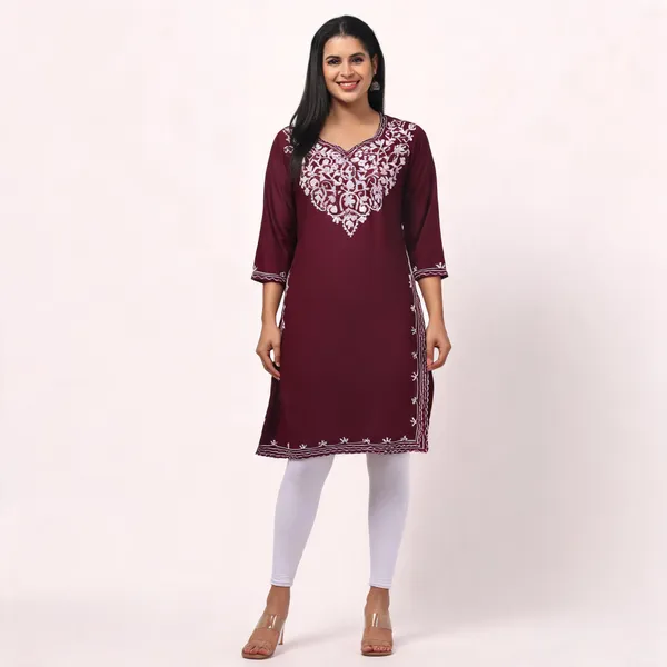 Maroon_Viscose_Rayon_Straight_Kurta_For_Women