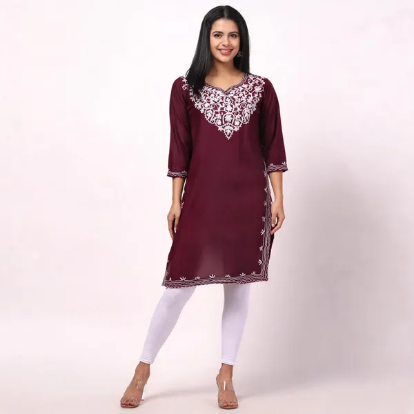 Maroon_Viscose_Rayon_Straight_Kurta_For_Women