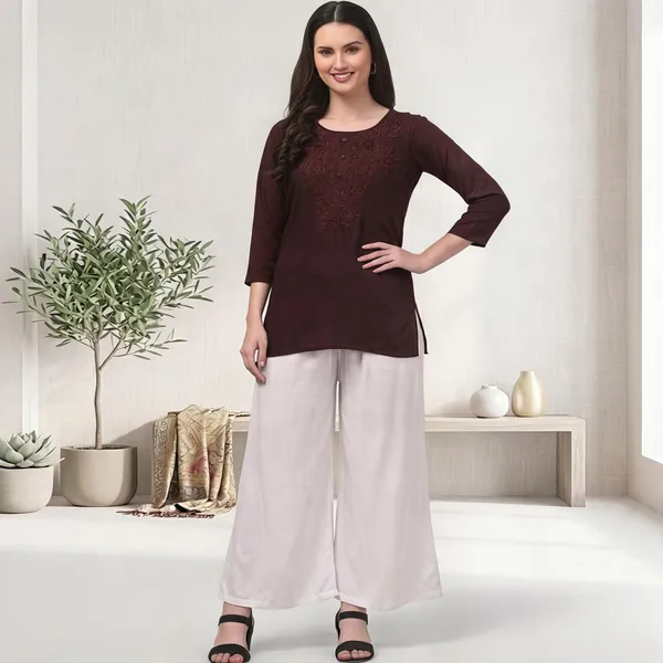 Brown_Viscose_Rayon_Straight_Kurta_Palazzo_Set_For_Women