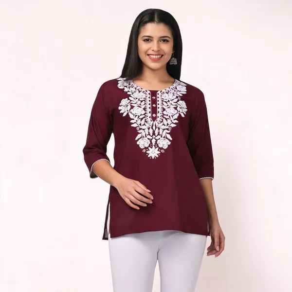 Maroon_Viscose_Rayon_Straight_Kurti_For_Women_Set_Of_2