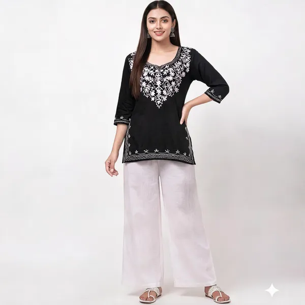 Black_Viscose_Rayon_Straight_Kurta_Palazzo_Set_For_Women