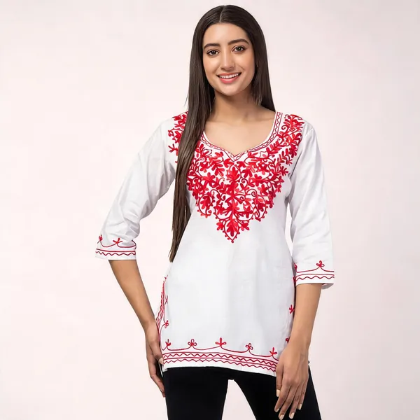 White_Viscose_Rayon_Straight_Kurti_For_Women