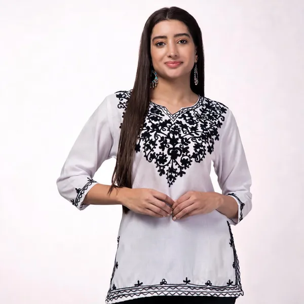White_Viscose_Rayon_Straight_Kurti_For_Women