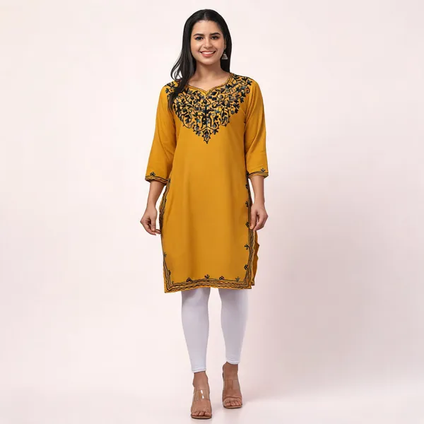 Mustard_Viscose_Rayon_Straight_Kurta_For_Women