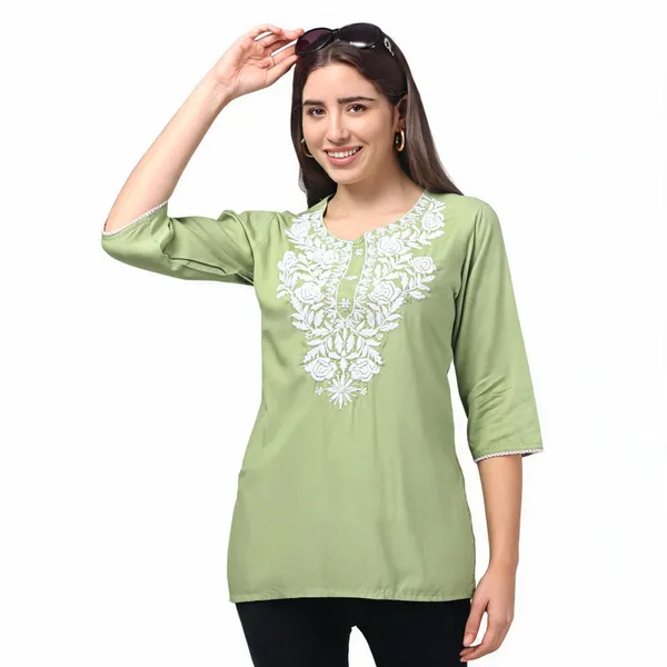 Green_Viscose_Rayon_Straight_Embroidered_Kurta_For_Women