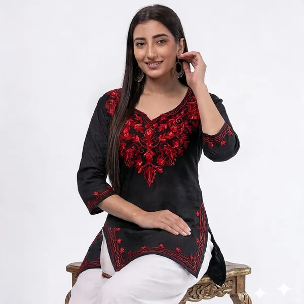Black_Viscose_Rayon_Straight_Embroidered_Kurta_Palazzo_Set_For_Women