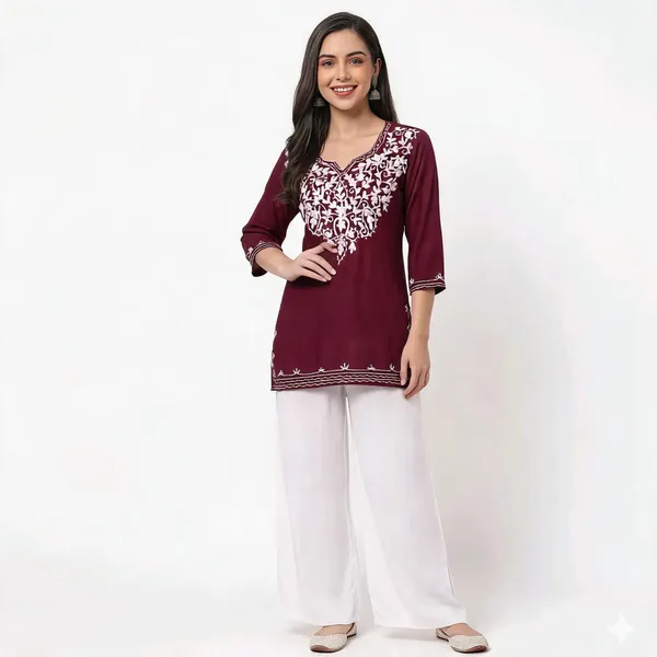 Maroon_Viscose_Rayon_Straight_Embroidered_Kurta_Palazzo_Set_For_Women