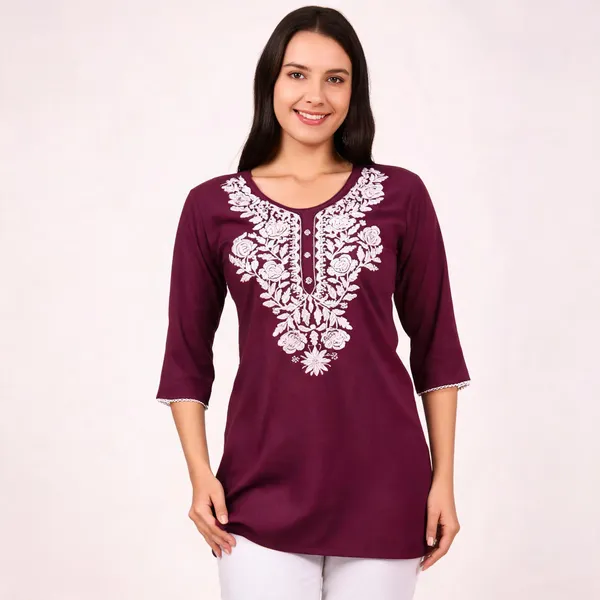 Maroon_Viscose_Rayon_Straight_Embroidered_Kurti_For_Women_Set_Of_2