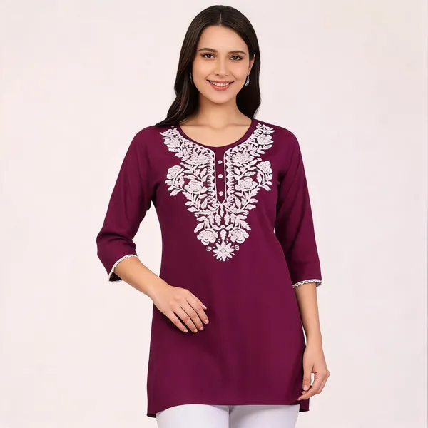 Maroon_Viscose_Rayon_Straight_Embroidered_Kurti_For_Women_Set_Of_2