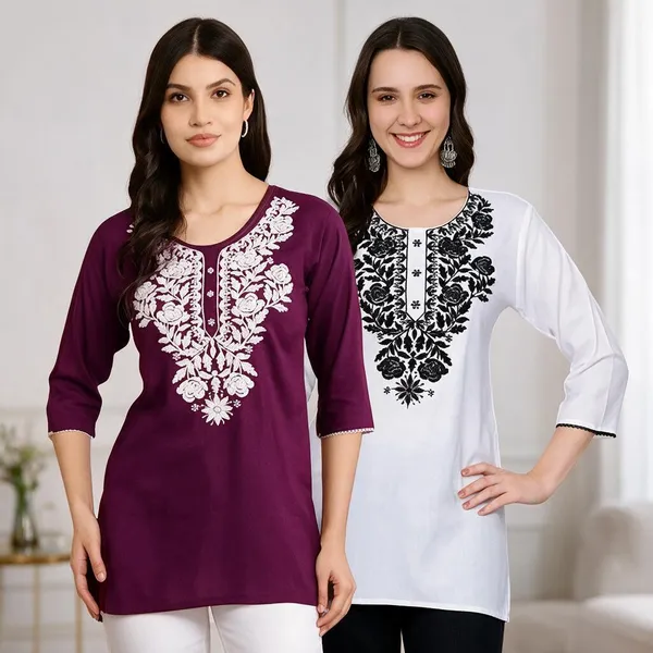 Maroon_Viscose_Rayon_Straight_Embroidered_Kurti_For_Women_Set_Of_2