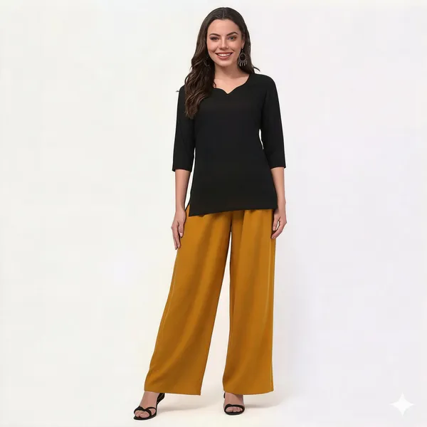 Black_Mustard_Viscose_Rayon_Wide_Leg_Kurta_Palazzo_Set_For_Women