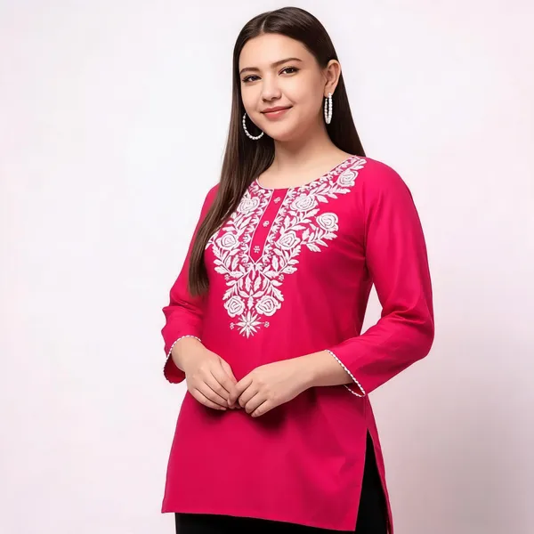 Pink_Viscose_Rayon_Embroidered_Straight_Kurti_For_Women_Set_Of_2