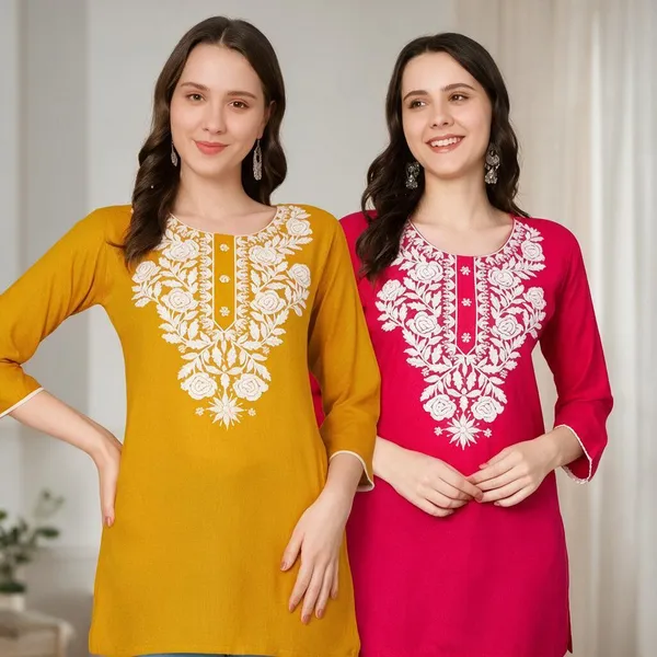 Pink_Viscose_Rayon_Embroidered_Straight_Kurti_For_Women_Set_Of_2