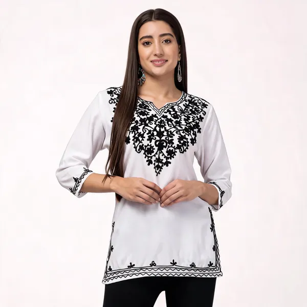White_Red_Viscose_Rayon_Printed_Straight_Kurti_For_Women_Set_Of_2